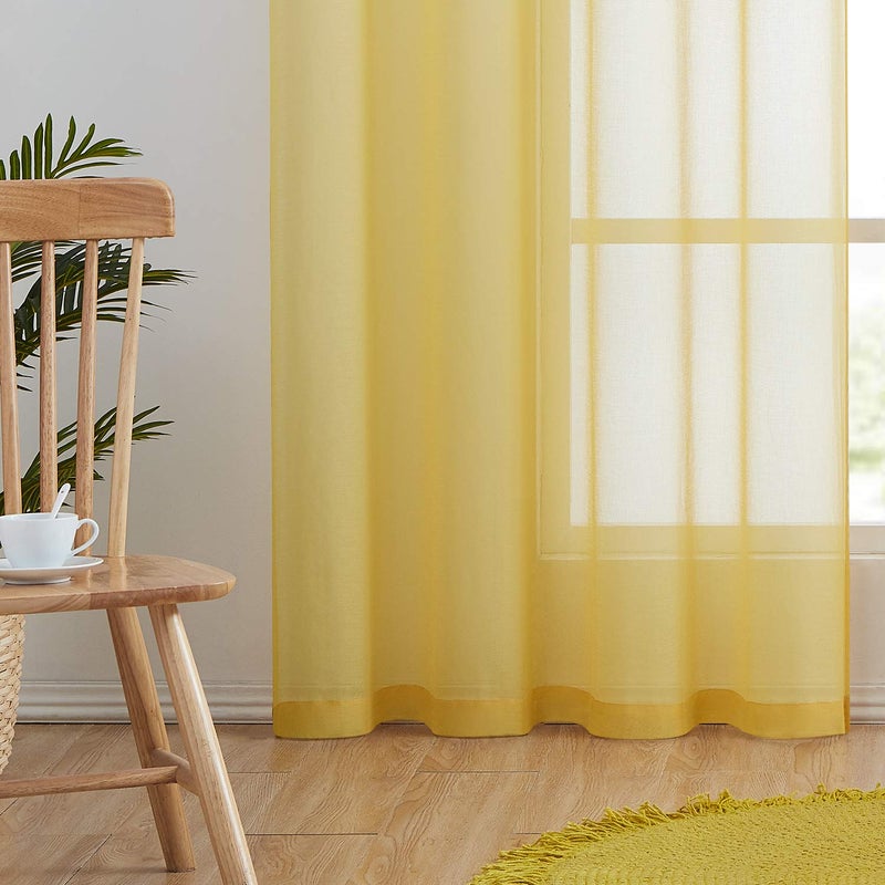 July Joy Semi Linen Look Sheer Curtains for Bedroom, Living Room Grommet Light Filtering Solid Voile Window Curtains, Set of 2 Panels (52 x 63 inch, Yellow) - Image 4